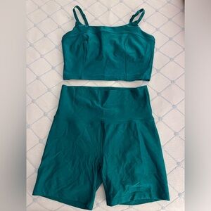 OFFLINE by Aerie Emerald Athleisure/Workout Set (Bra Top and Biker Shorts)